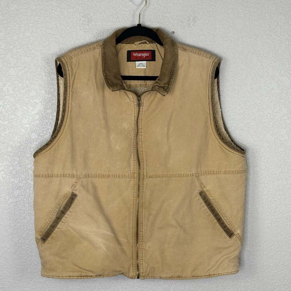 Vintage Wrangler Hero Men’s Canvas Vest Corduroy Trim Sherpa Lined Barn Sz L